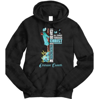 Christian Cross Teal Ribbon Survivor Fighter Ovarian Cancer Tie Dye Hoodie