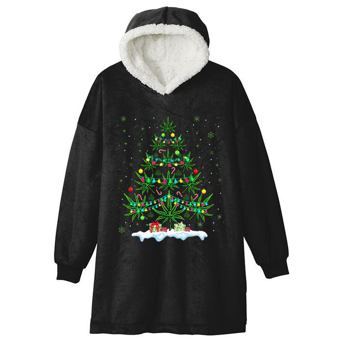 Cannabis Christmas Tree Xmas Funny Smoking Weed Marijuana Hooded Wearable Blanket