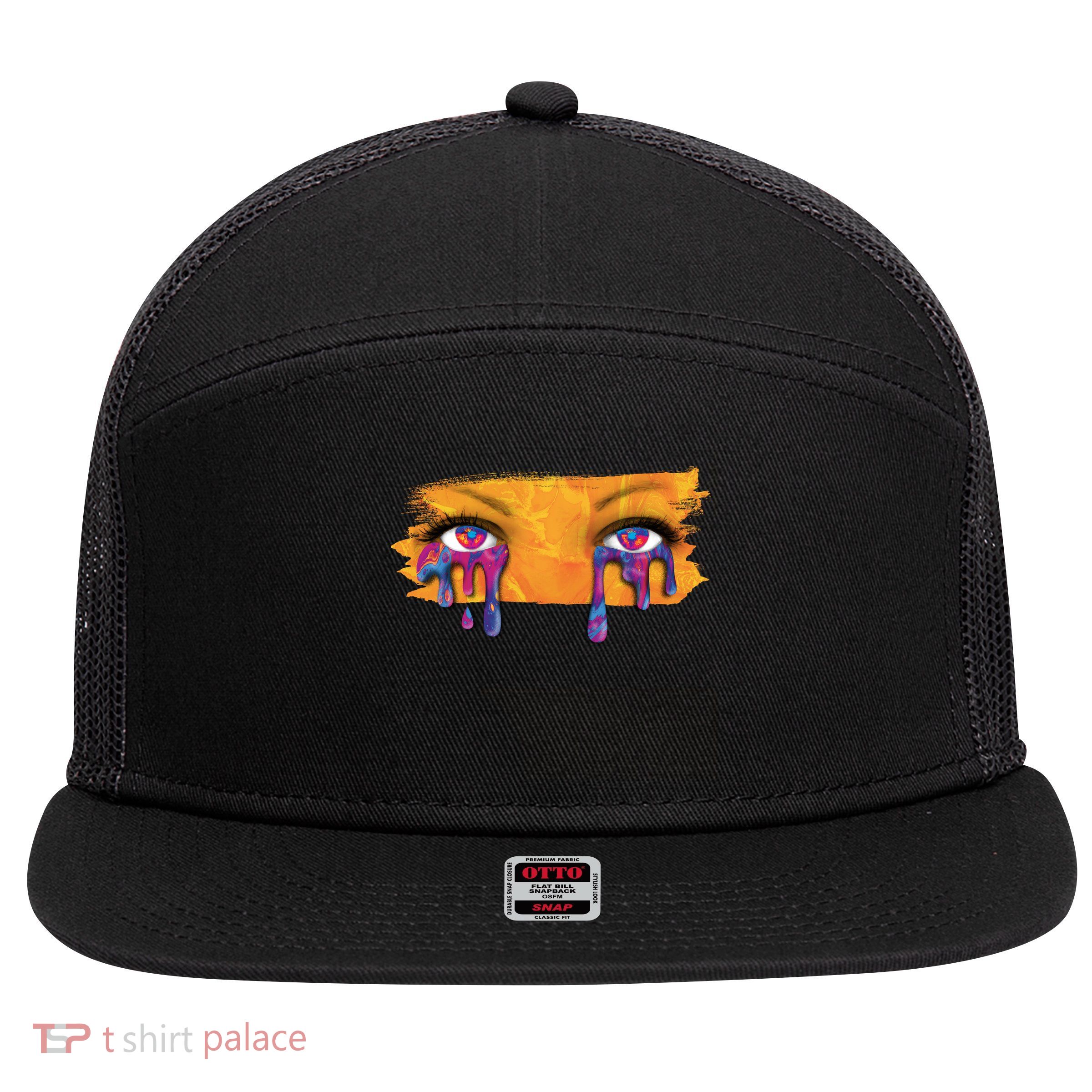 Crying Colorful Tears Sad Eyes 7 Panel Mesh Trucker Snapback Hat