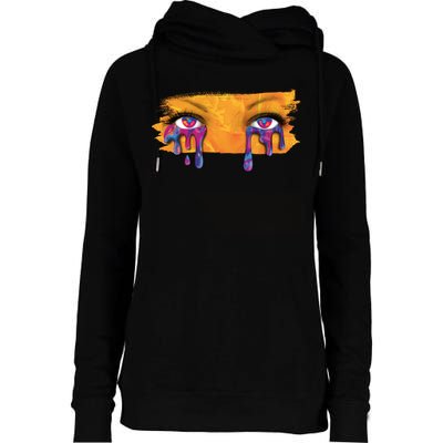 Crying Colorful Tears Sad Eyes Womens Funnel Neck Pullover Hood