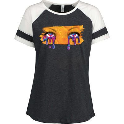 Crying Colorful Tears Sad Eyes Enza Ladies Jersey Colorblock Tee