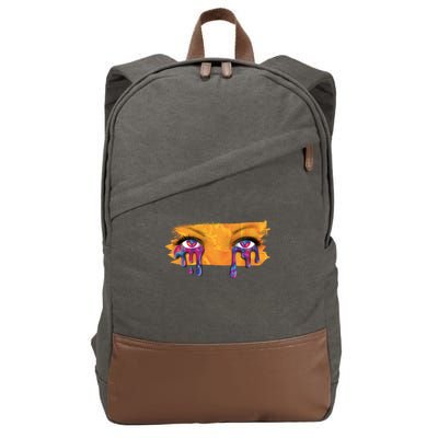 Crying Colorful Tears Sad Eyes Cotton Canvas Backpack