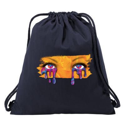 Crying Colorful Tears Sad Eyes Drawstring Bag