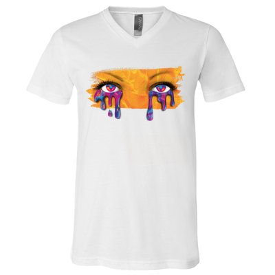 Crying Colorful Tears Sad Eyes V-Neck T-Shirt