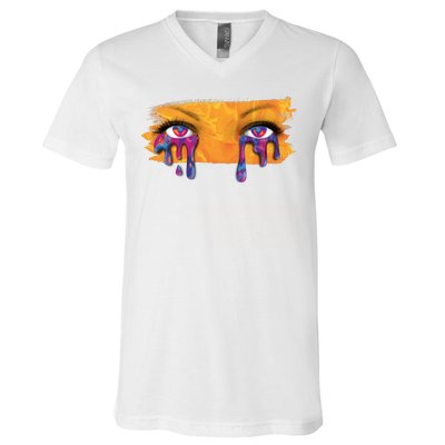 Crying Colorful Tears Sad Eyes V-Neck T-Shirt