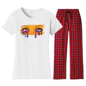 Crying Colorful Tears Sad Eyes Women's Flannel Pajama Set