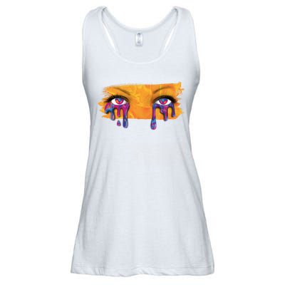 Crying Colorful Tears Sad Eyes Ladies Essential Flowy Tank