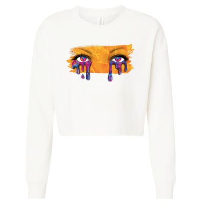 Crying Colorful Tears Sad Eyes Cropped Pullover Crew