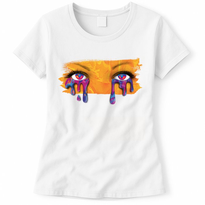 Crying Colorful Tears Sad Eyes Womens T-Shirt