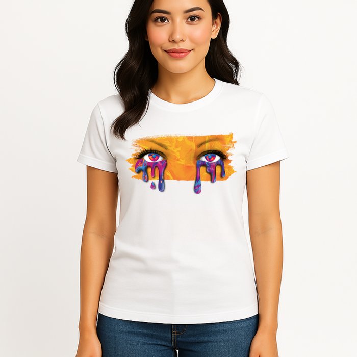 Crying Colorful Tears Sad Eyes Womens T-Shirt