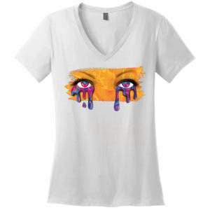 Crying Colorful Tears Sad Eyes Women's V-Neck T-Shirt