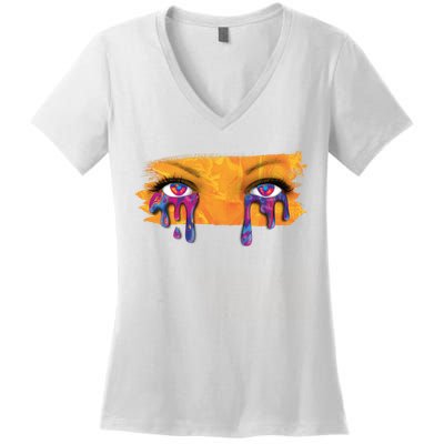 Crying Colorful Tears Sad Eyes Women's V-Neck T-Shirt