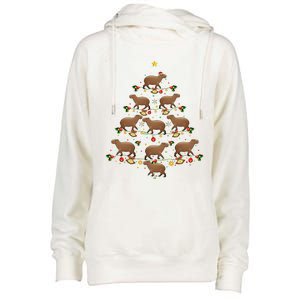 Capybara Christmas Tree Gift Funny Christmas Capybara Womens Funnel Neck Pullover Hood