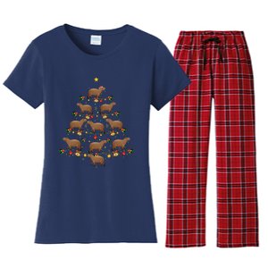 Capybara Christmas Tree Gift Funny Christmas Capybara Women's Flannel Pajama Set