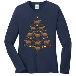 Capybara Christmas Tree Gift Funny Christmas Capybara Ladies Long Sleeve Shirt