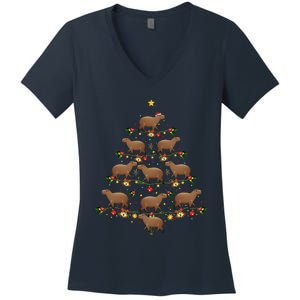 Capybara Christmas Tree Gift Funny Christmas Capybara Women's V-Neck T-Shirt