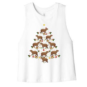 Capybara Christmas Tree Gift Funny Christmas Capybara Women's Racerback Cropped Tank