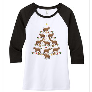 Capybara Christmas Tree Gift Funny Christmas Capybara Women's Tri-Blend 3/4-Sleeve Raglan Shirt