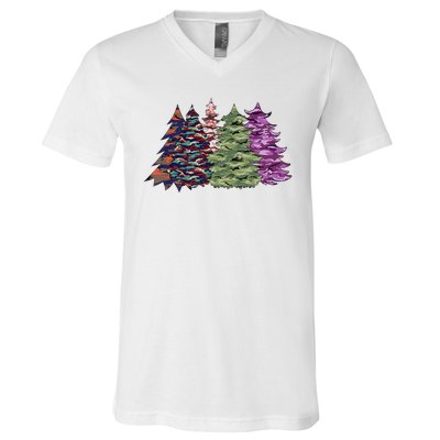 Camo Christmas Tree Print Military Gift V-Neck T-Shirt