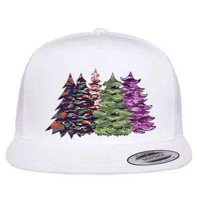 Camo Christmas Tree Print Military Gift Flat Bill Trucker Hat