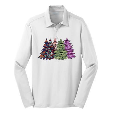 Camo Christmas Tree Print Military Gift Silk Touch Performance Long Sleeve Polo