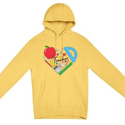 Cute Cool Teacher School Tools Heart Premium Pullover Hoodie