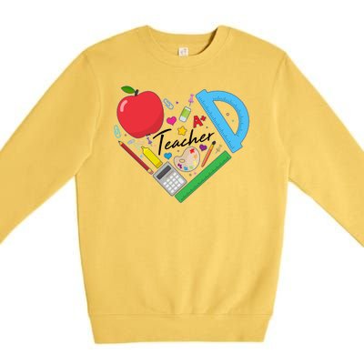 Cute Cool Teacher School Tools Heart Premium Crewneck Sweatshirt