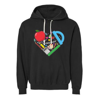 Cute Cool Teacher School Tools Heart Garment-Dyed Fleece Hoodie