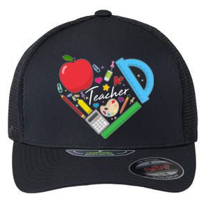 Cute Cool Teacher School Tools Heart Flexfit Unipanel Trucker Cap