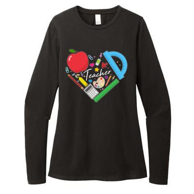 Cute Cool Teacher School Tools Heart Womens CVC Long Sleeve Shirt