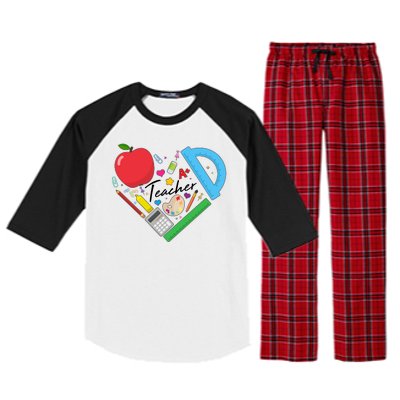 Cute Cool Teacher School Tools Heart Raglan Sleeve Pajama Set