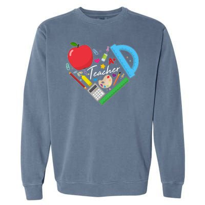 Cute Cool Teacher School Tools Heart Garment-Dyed Sweatshirt