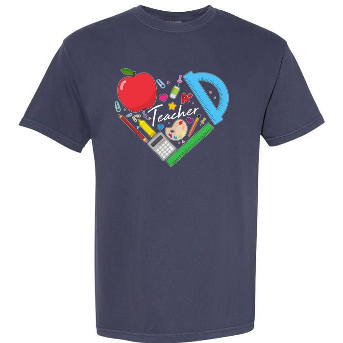 Cute Cool Teacher School Tools Heart Garment-Dyed Heavyweight T-Shirt