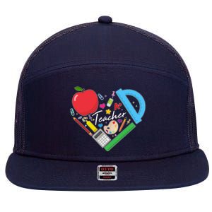 Cute Cool Teacher School Tools Heart 7 Panel Mesh Trucker Snapback Hat