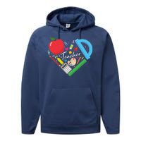 Cute Cool Teacher School Tools Heart Performance Fleece Hoodie