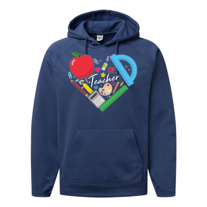 Cute Cool Teacher School Tools Heart Performance Fleece Hoodie