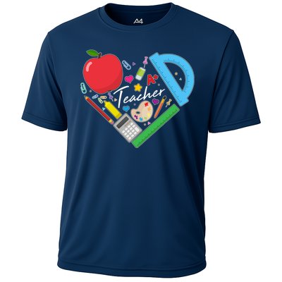 Cute Cool Teacher School Tools Heart Cooling Performance Crew T-Shirt