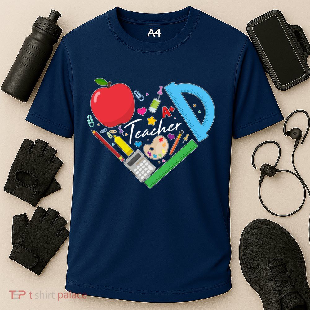 Cute Cool Teacher School Tools Heart Performance Shirt