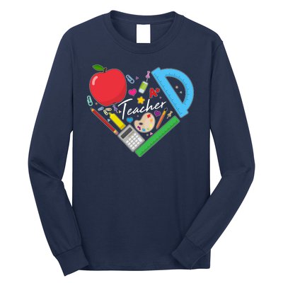 Cute Cool Teacher School Tools Heart Long Sleeve Shirt