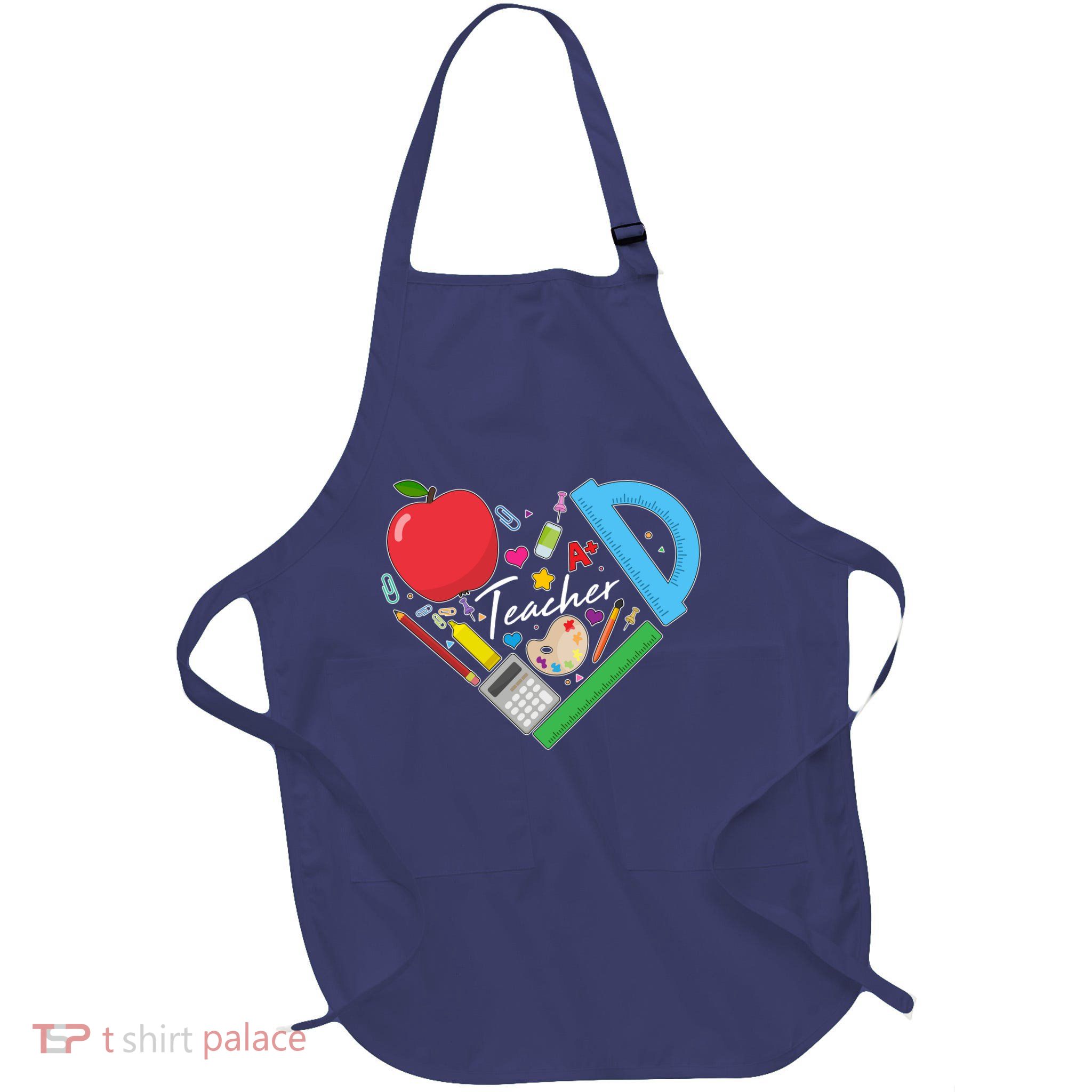 Cute Cool Teacher School Tools Heart Full-Length Apron With Pockets