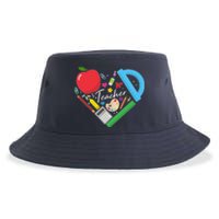 Cute Cool Teacher School Tools Heart Sustainable Bucket Hat