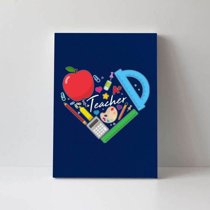 Cute Cool Teacher School Tools Heart Canvas