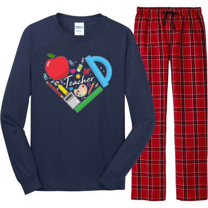 Cute Cool Teacher School Tools Heart Long Sleeve Pajama Set