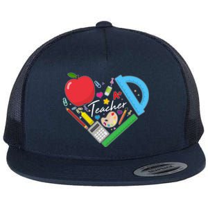 Cute Cool Teacher School Tools Heart Flat Bill Trucker Hat