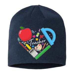 Cute Cool Teacher School Tools Heart Sustainable Beanie