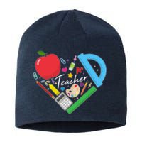 Cute Cool Teacher School Tools Heart Sustainable Beanie