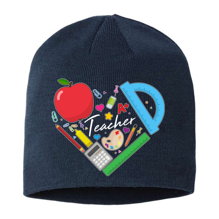 Cute Cool Teacher School Tools Heart Sustainable Beanie