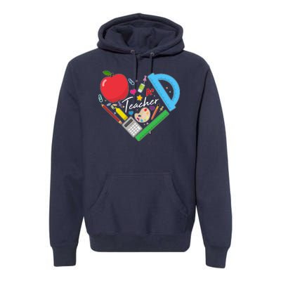 Cute Cool Teacher School Tools Heart Premium Hoodie