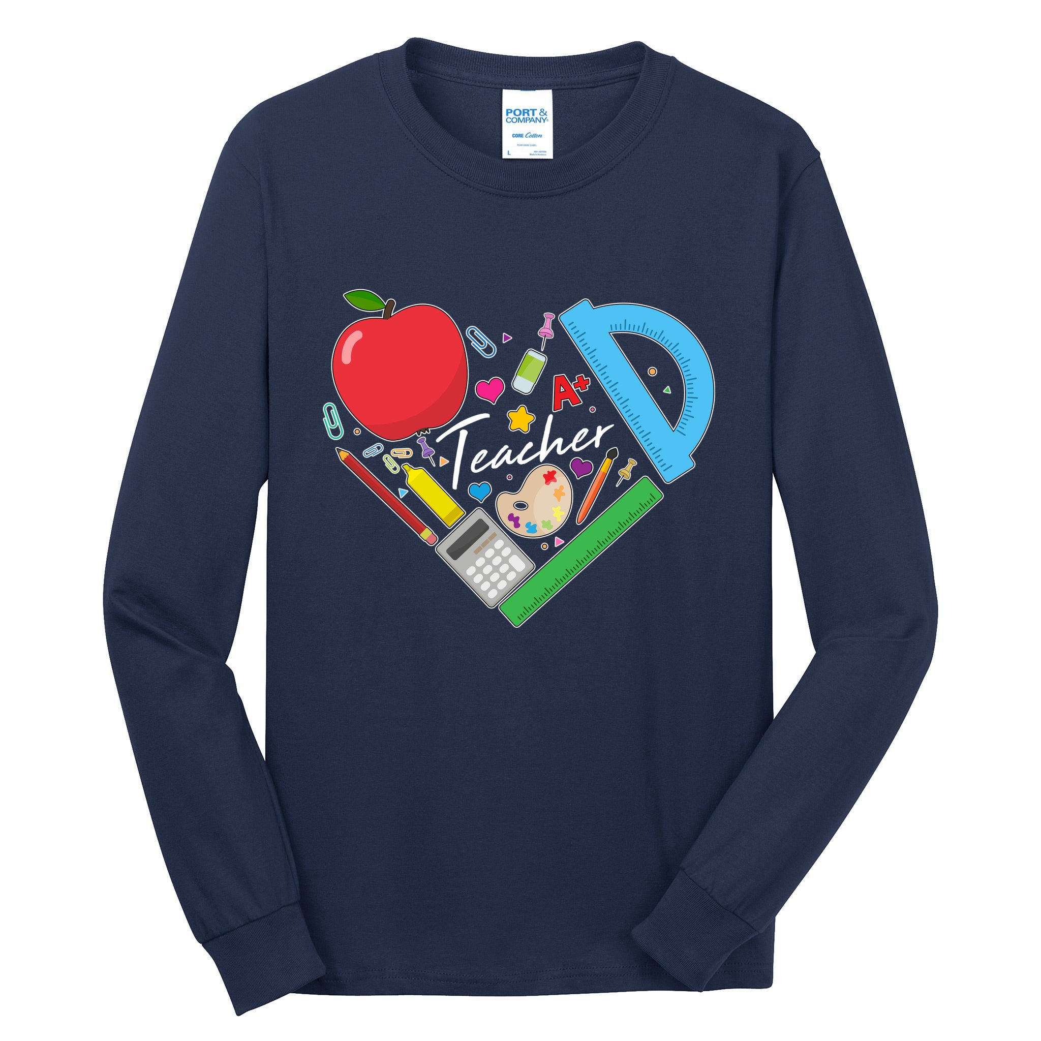Cute Cool Teacher School Tools Heart Tall Long Sleeve T-Shirt