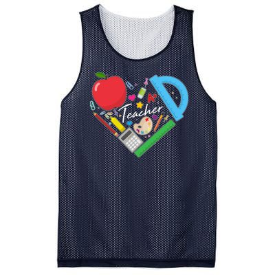 Cute Cool Teacher School Tools Heart Mesh Reversible Basketball Jersey Tank